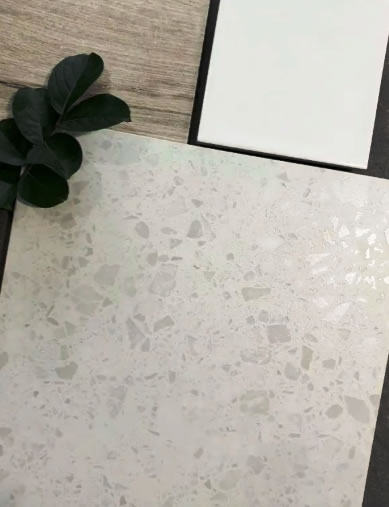 white terrazzo bathroom tiles